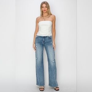 RISEN Full Size High Waist Distressed Wide Leg Jeans